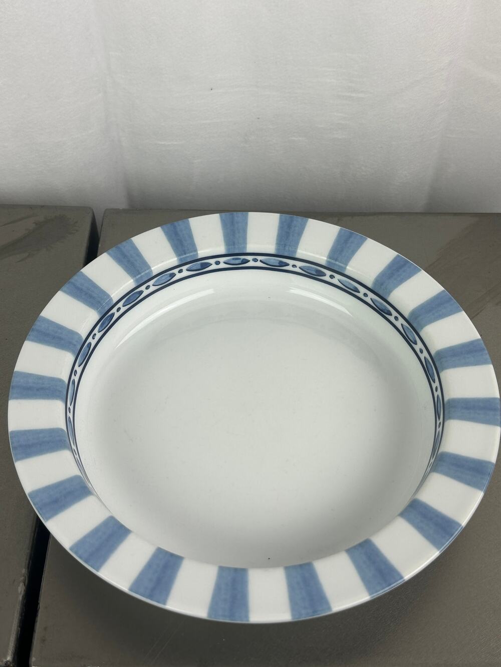 Dansk Bistro Cafe 8"  Parisian Blue White Rim Soup BowlStriped Portugal